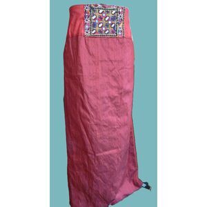 Red Raw Silk Taffeta Embroidered front Bustle Back Boho Lagenlook Skirt OSFA